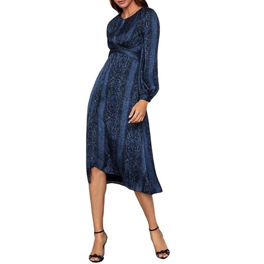 BCBGMaxAzria Blue Snake Print Midi Dress Size Large